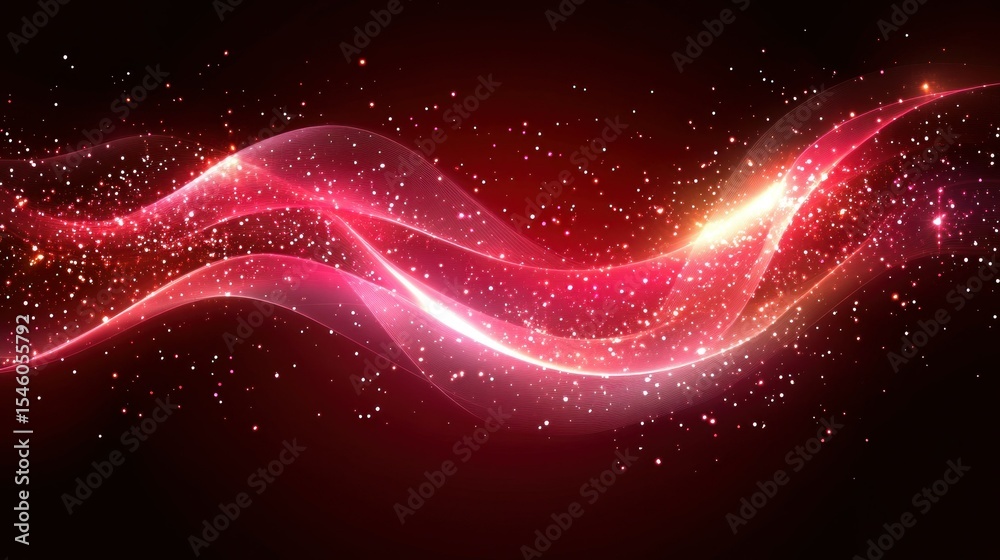 Fototapeta premium Elegant Red Flowing Light Streaks with Sparkling Particles