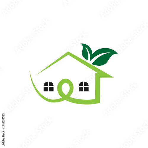Organic home logo,leaf and house logo vector,nature logo design concept,  Simple fresh leaf and house for eco green home farm plant cultivation logo design,