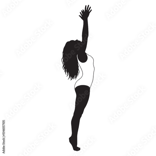 Confident woman reaching embodying self-assurance and rhythmic consistency in her stretch - woman reaching silhouette - woman reaching Vector - Silhouette of woman reaching
