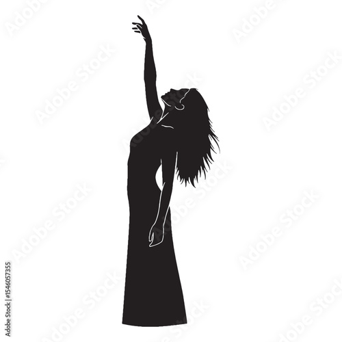 Focused woman reaching displaying intense concentration and precise aim - woman reaching silhouette - woman reaching Vector - Silhouette of woman reaching
