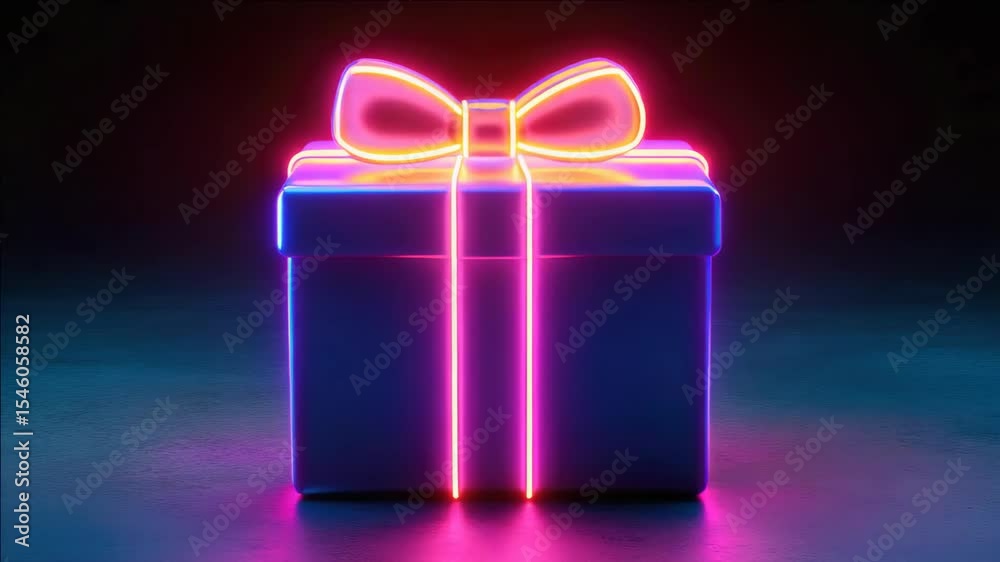 Neon colored gift box with bow, perfect for holiday celebrations