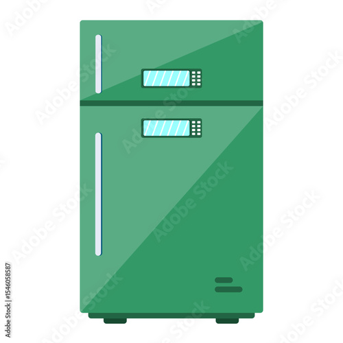 Modern Green Double-Door Refrigerator with Digital Display