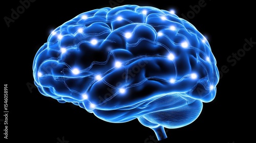 Abstract Blue Brain Illustration with Glowing Neural Connections