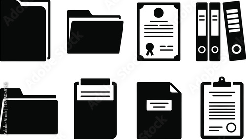 Vector illustration of office documents and file folders for business organization and management