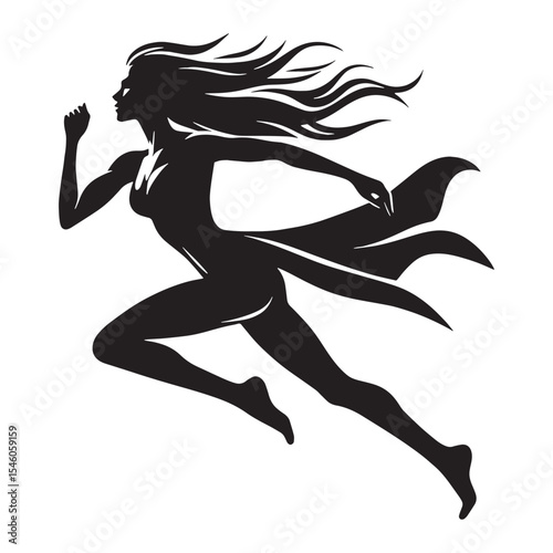 Lively lady running radiating joy and a spirited presence with every step - lady running silhouette - lady running Vector - Silhouette of lady running
