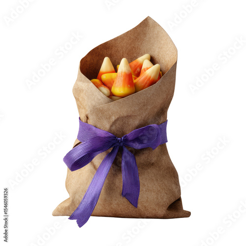 Halloween treats candy corn in paper bag festive atmosphere close-up view