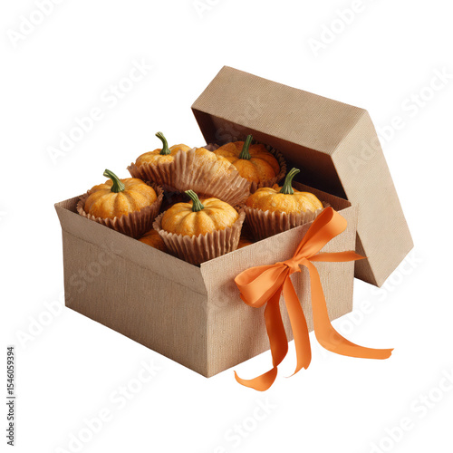 Halloween pumpkin gift box with festive decorations autumn theme studio setting