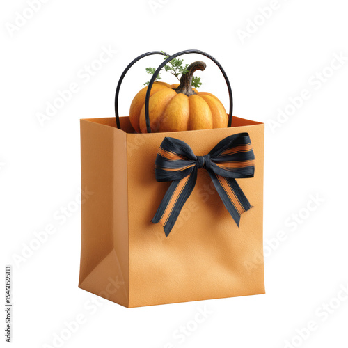 Halloween pumpkin gift bag with seasonal decor festive setting creative concept