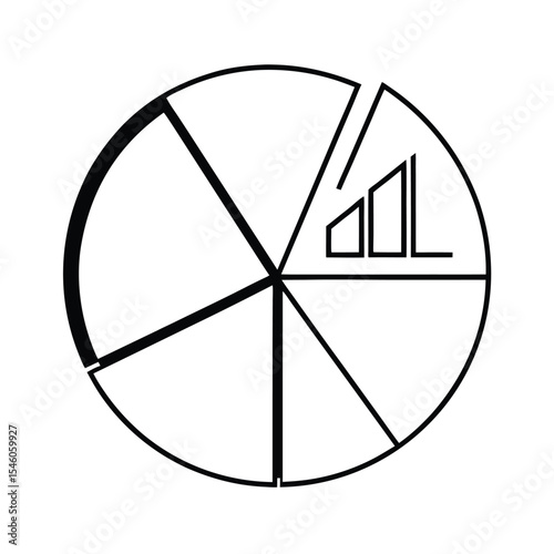Business pie chart divided into analytic and data segments Vector illustration