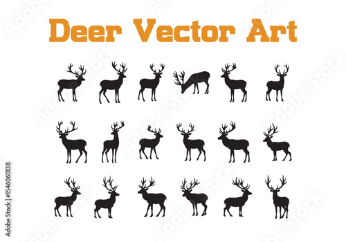Silhouettes of various deer poses presented as a vector illustration with bold and simple design