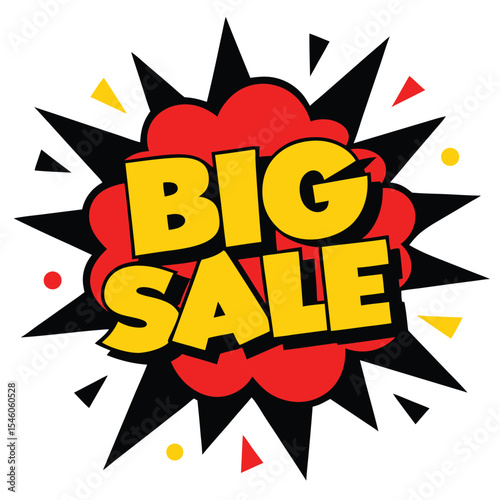 Bold Big Sale Announcement with Striking Black Spikes and Colorful Geometric Accents on White