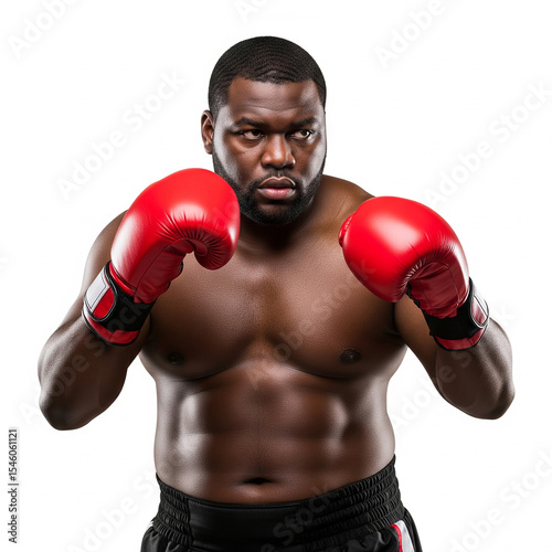 young boxer with boxing gloves. Young pro boxer doing uppercut punch isolated on white background.