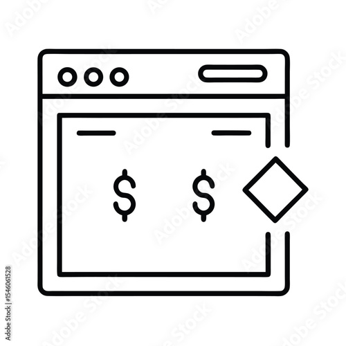 Code window with dollar and price tag icons representing monetization Vector illustration