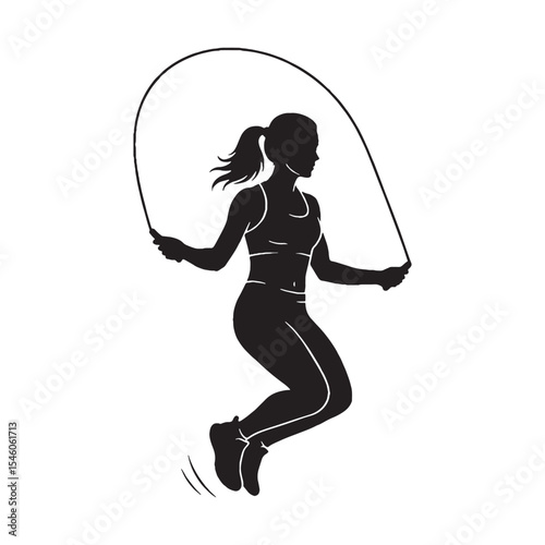 Determined lady rope skipping striving for speed and perfect timing in her routine - lady rope skipping silhouette - lady rope skipping Vector - Silhouette of lady rope skipping
