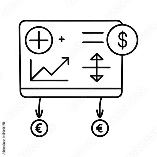 Currency exchange board displaying global rates in line icon Vector illustration