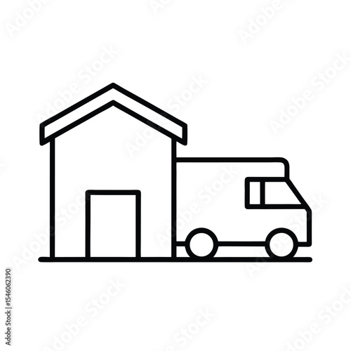 Delivery truck parked beside storehouse symbol of warehouse Vector illustration