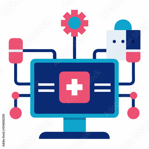 Digital healthcare system network technology illustration