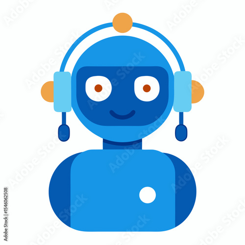 Friendly blue robot with headset customer service ai