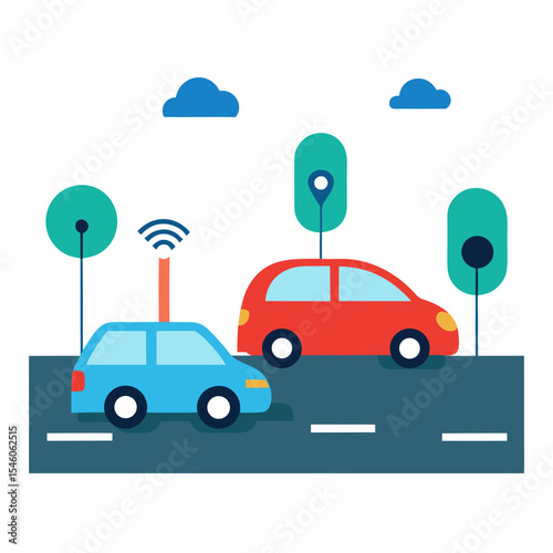 Connected cars on road with smart infrastructure