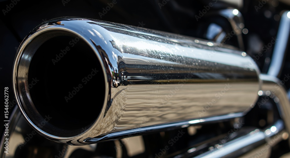 Naklejka premium Chrome Motorcycle Exhaust Pipe Close-up