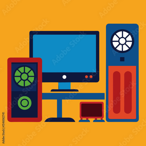 Modern desktop computer system icon illustration