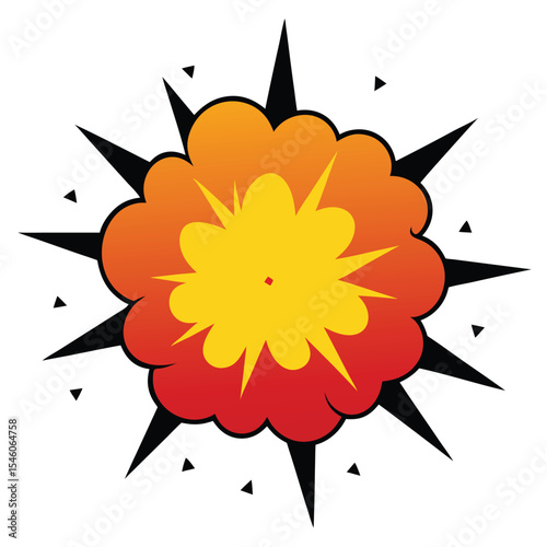 Stylized Explosion with Orange Cloud and Black Spikes on a White Background