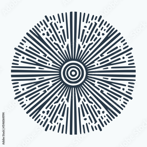 Radial abstract design featuring numerous lines emanating from a central point, creating a sunburst or technological feel.