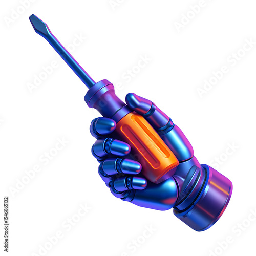 Robotic Hand Holding a Screwdriver, 3D Render