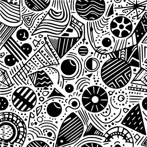 Energetic and complex abstract pattern composed of numerous chaotic lines, dots, and various organic shapes.