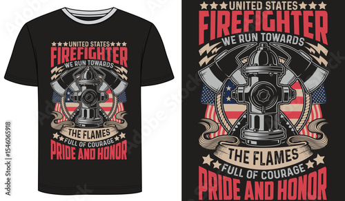 American Firefighter Old Style T Shirt Design Vector 