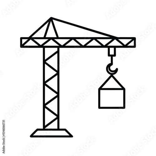 Minimal construction crane lifting steel beam structure Vector illustration