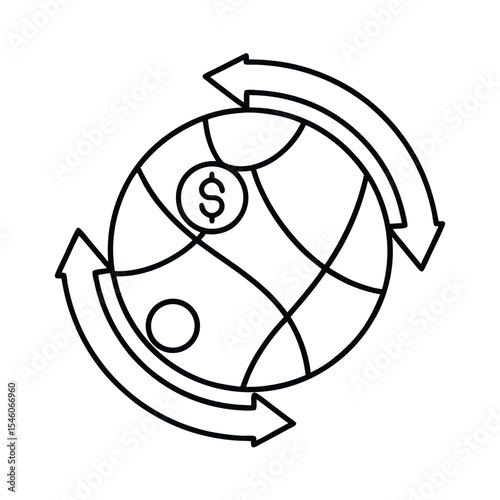 Globe surrounded by arrows showing currency exchange Vector illustration