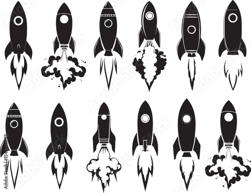 Simple black rocket icon launching into space - Space Launch Silhouette