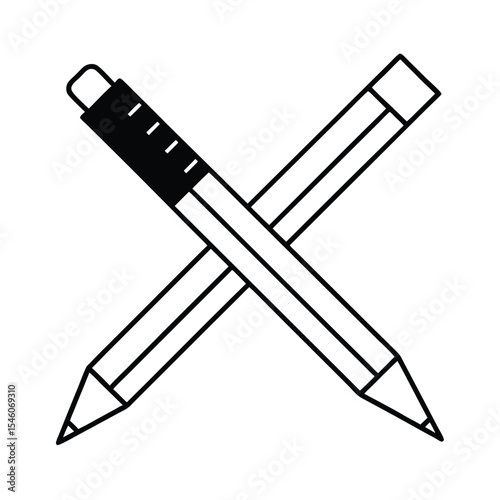 Pen and ruler crossed on technical drawing sheet Vector illustration