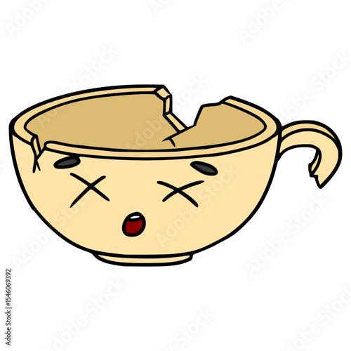 broken teacup character illustration hand drawn isolated vector