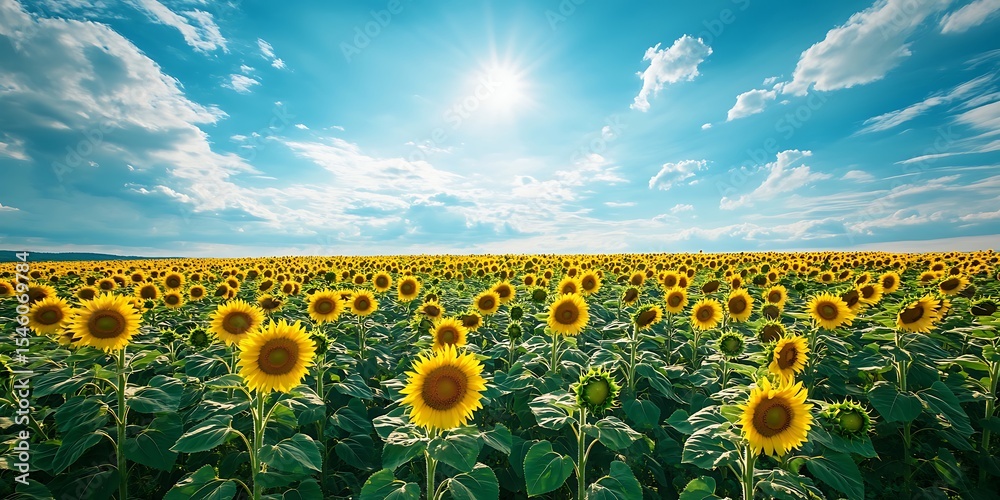Fototapeta premium Vibrant Sunflower Field Under a Sunny Sky