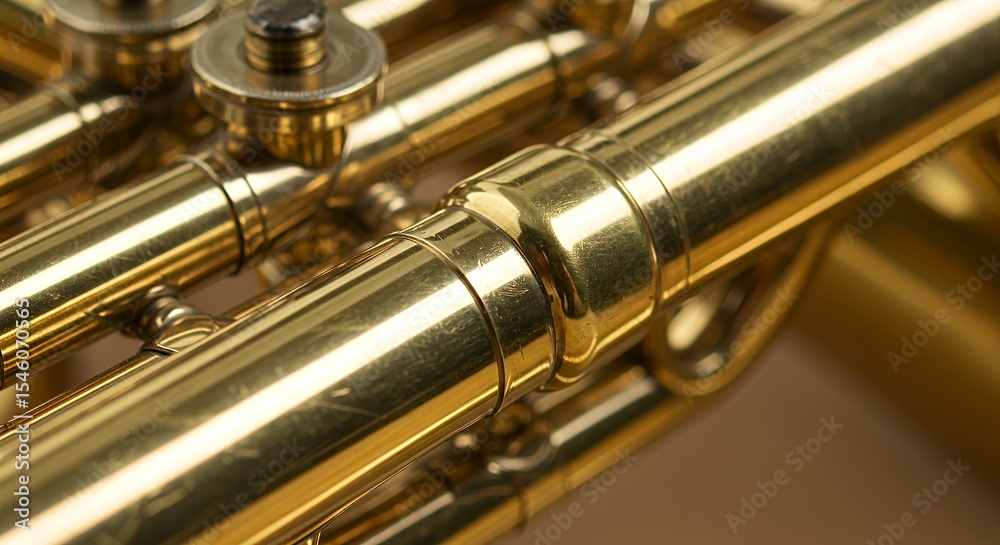Obraz premium Close-up of a Brass Trumpet's Intricate Valve System and Tubing