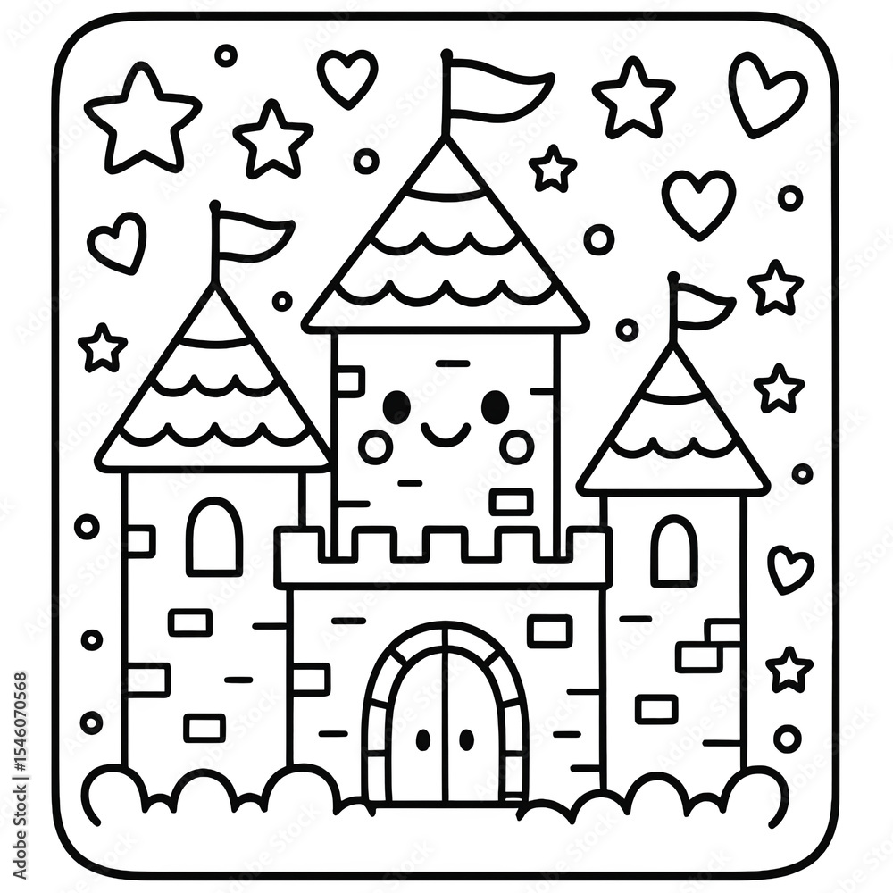 Obraz premium Cute Cartoon Castle Line Art Illustration
