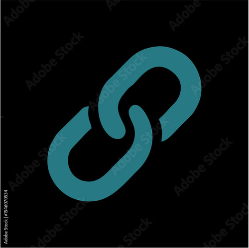 Minimalist Teal Chain Link Vector Icon on Black Background – Symbol of Strength, Security, and Connection,A bold, modern vector illustration of a teal chain link symbol composed of two interlocked loo