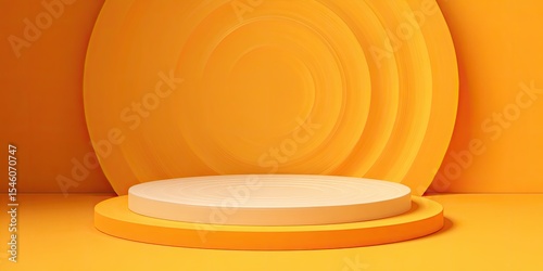 Minimalist orange backdrop with a pale circular platform