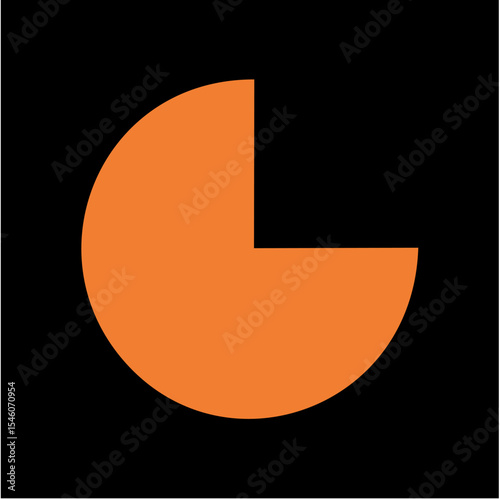Minimalist Orange Pie Chart Segment Icon on Black Background – Progress and Metrics Vector Symbol,A modern vector illustration of an orange circular shape with a triangular wedge removed, centered on 