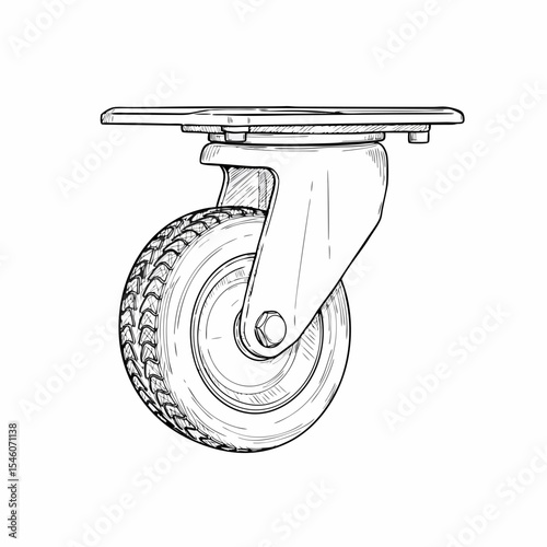 Vector sketch of a scaffold wheel with brake, construction accessory, isolated image on a white background
