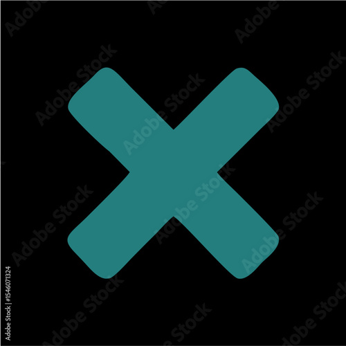 Minimalist Teal “X” Icon on Black Background – Cancel, Close, or Abstract Intersection Vector Symbol,A clean and symmetrical teal-colored “X” icon, centered on a black background. This minimal vector 