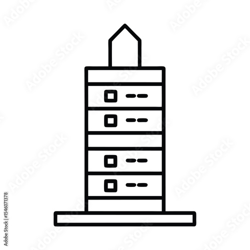 Server tower showing blinking data signals and lights Vector illustration