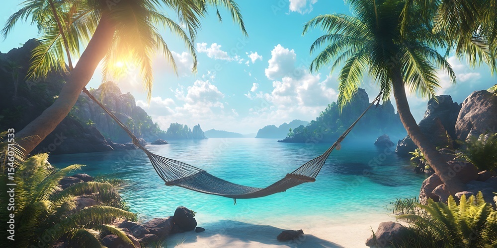 Fototapeta premium Tropical Paradise Hammock Beach and Turquoise Ocean