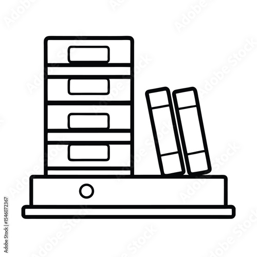 Organized shelf with binders and folders stacked Vector illustration