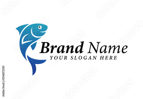 Dynamic Blue Fish Logo Seafood Aquaculture Fishing Industry Branding