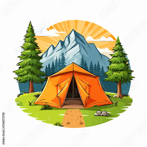 Camping Tent in Nature Modern Comic Style Icon