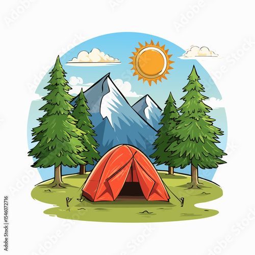 Camping Tent in Nature Modern Comic Style Icon