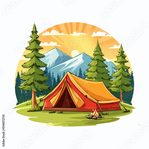 Camping Tent in Nature Modern Comic Style Icon